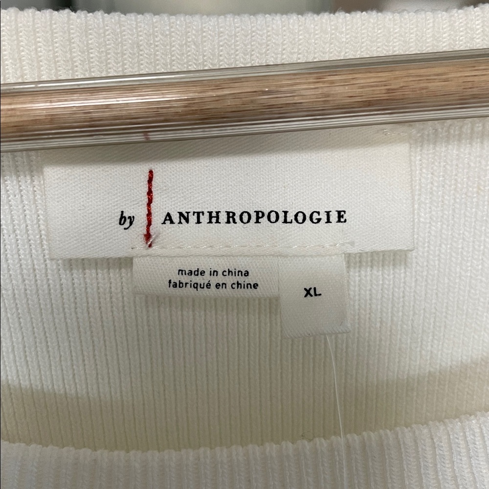 Anthropologie Layered Poplin-Sleeve Sweater | Size XL | Ivory, with Pink & Green - Picture 5 of 7